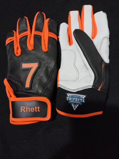 Custom baseball/softball glove with leather front and neoprene cuff for durability and comfort