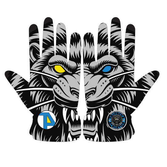 Custom Prints Lion Print Batting Gloves with leather front, lycra back, neoprene cuff, and shock-absorbent threading for durability and comfort