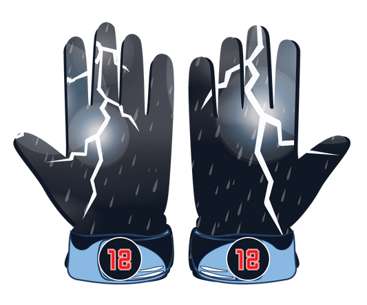 Thunderstorm led glove by Trifecta with lightning design, leather front, neoprene cuff, and shock absorbent threading