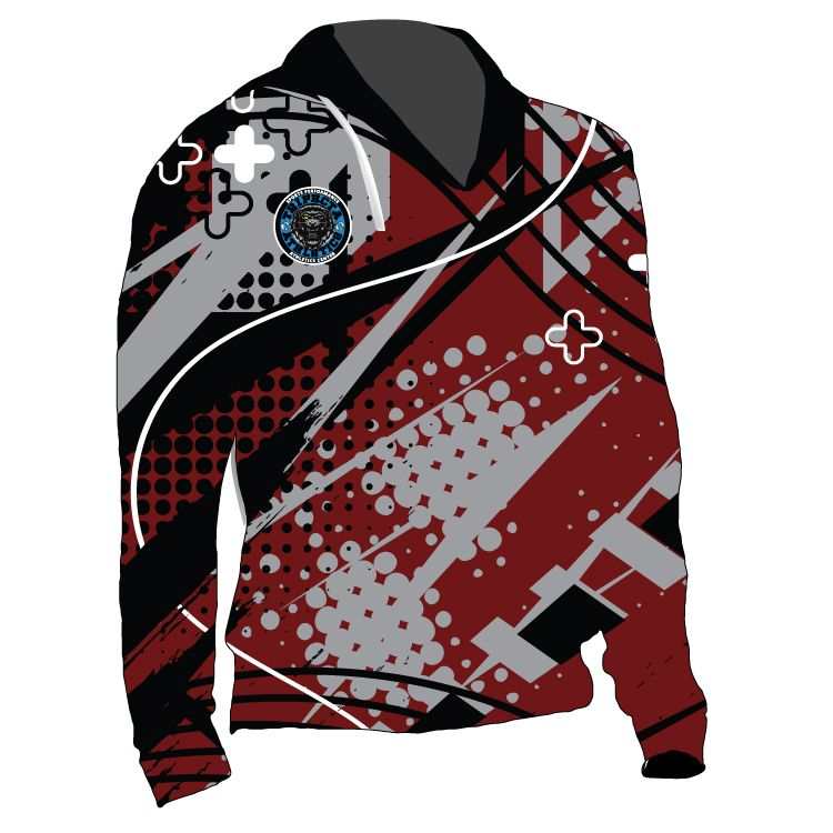 Robot Flex Red and black abstract patterned hoodie made from warm polyester fleece fabric