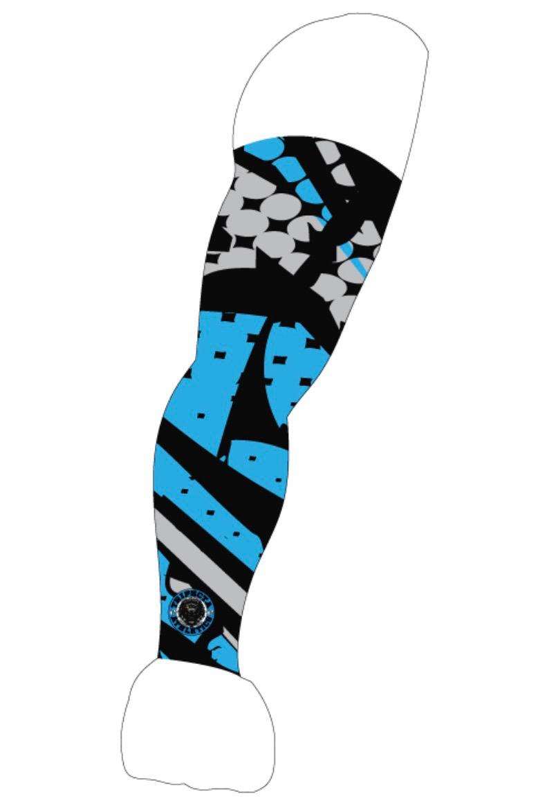 blue black patterned sublimation arm sleeves with UV protection and moisture-wicking fabric