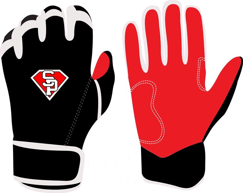 South Park Baseball Gloves with leather front, lycra back, neoprene cuff, and reinforced stitching for durability and comfort