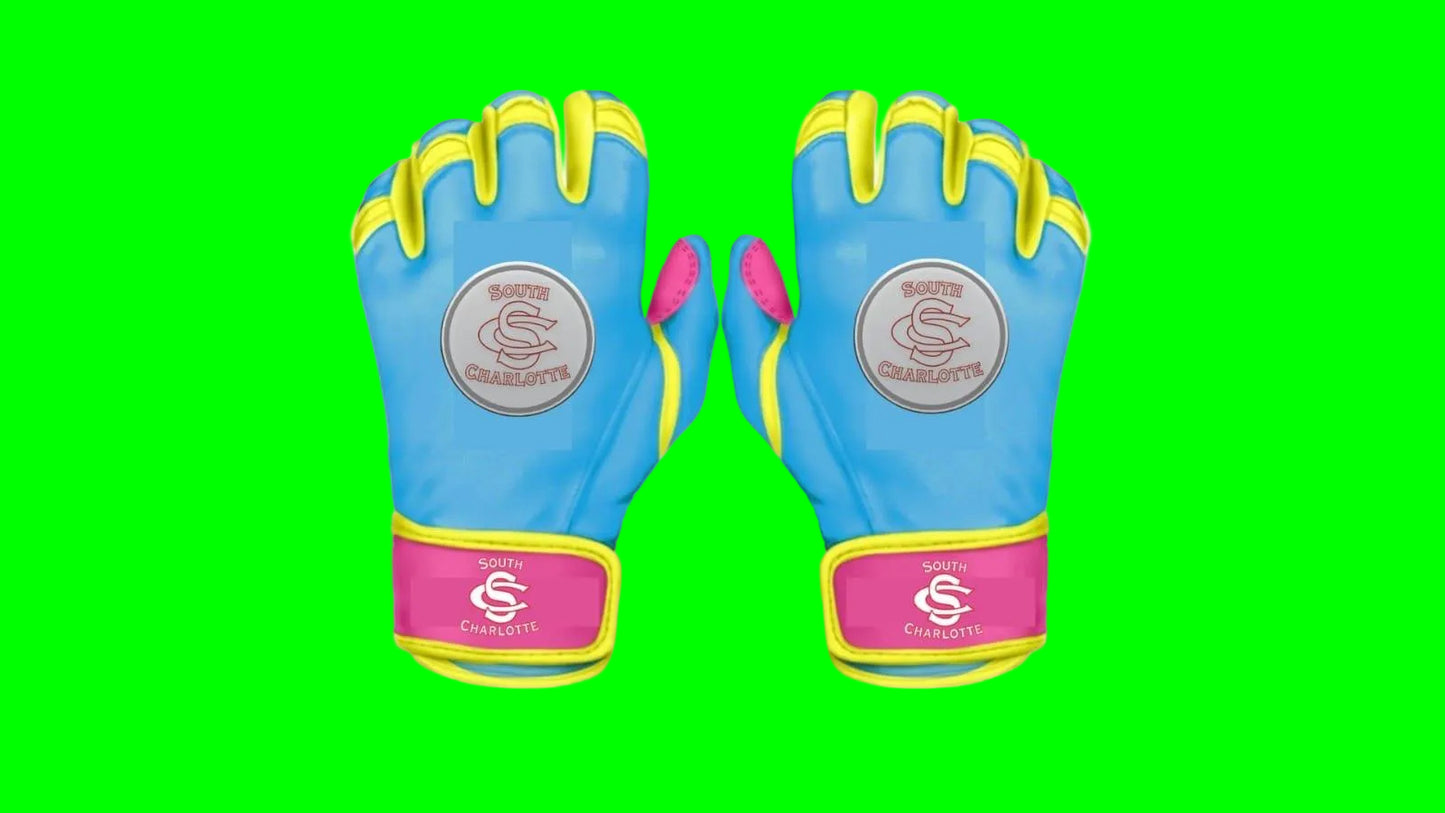 South Charlotte Teal custom sports gloves with leather front and breathable lycra back