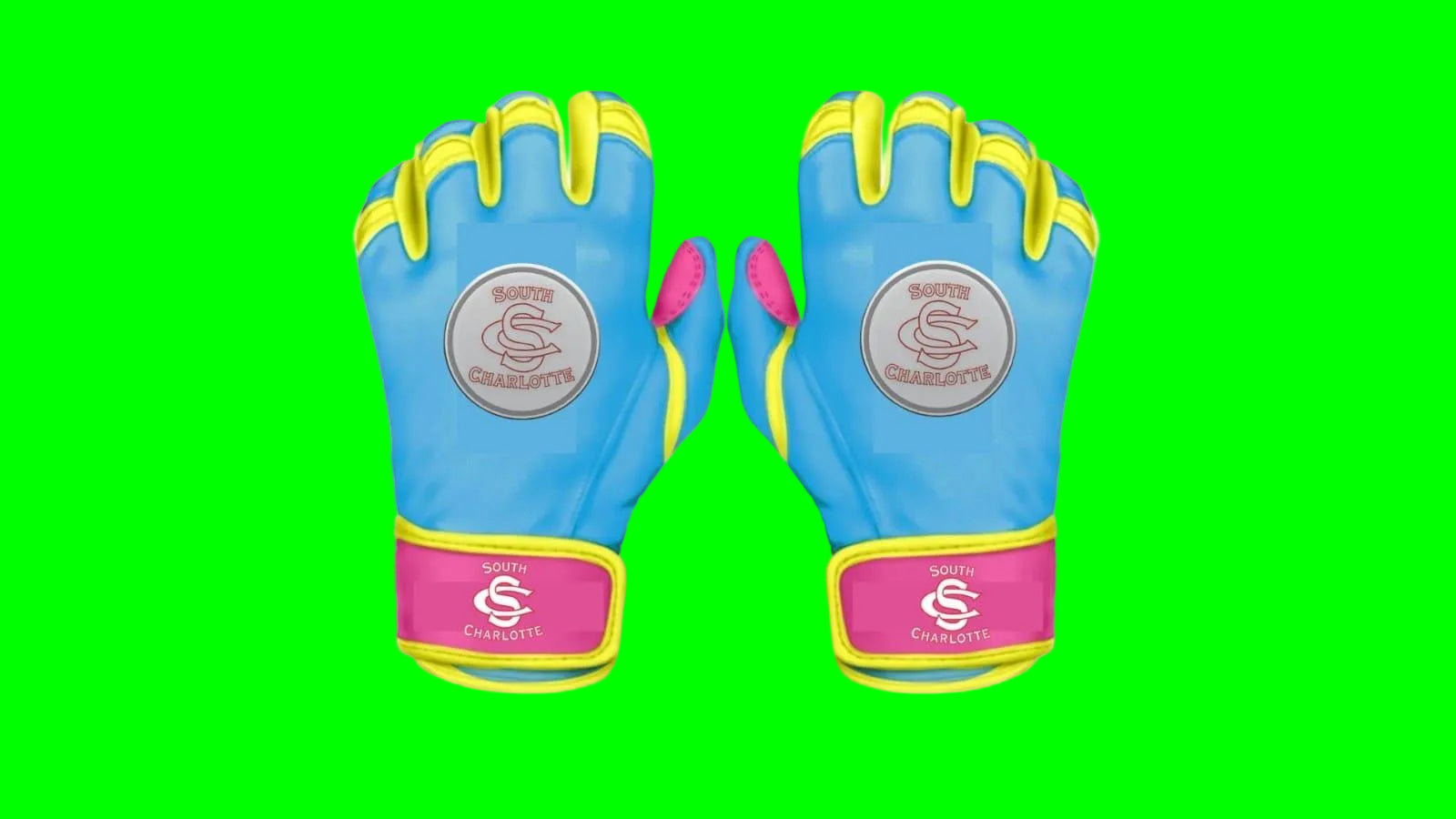 South Charlotte Teal custom sports gloves with leather front and breathable lycra back