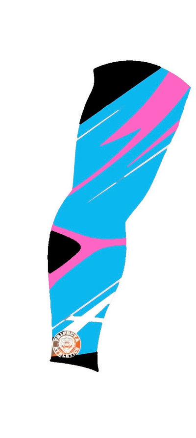 Baby blue and pink blood vein burst sublimation arm sleeves with UV protection and moisture-wicking fabric