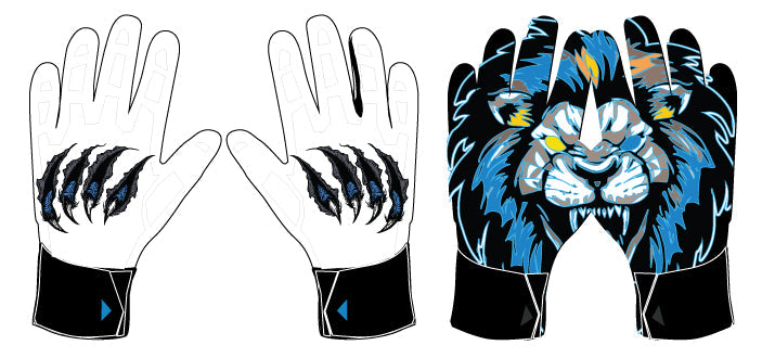 King Felix custom athletic gloves with leather front, flexible lycra back, neoprene cuff, and reinforced stitching for durability and comfort