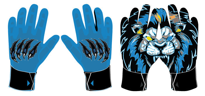 King Felix custom sports gloves with leather front, lycra back, neoprene cuff, and reinforced stitching for durability and comfort