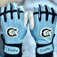 Custom baseball and softball gloves with leather front, neoprene cuff, sublimation back, and reinforced stitching for durability and comfort