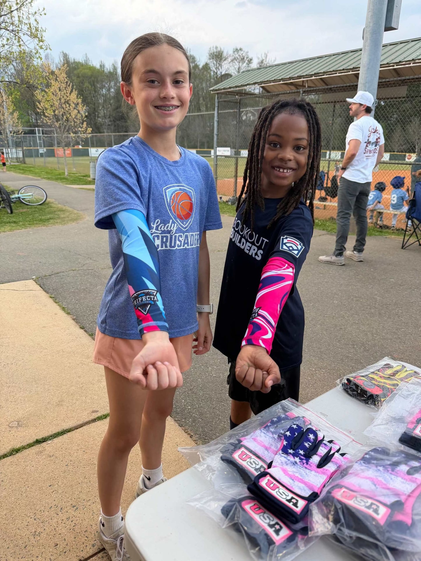 Power Wave sublimation arm sleeves with vibrant design, UPF 50+ sun protection, moisture-wicking, and compression support for sports and outdoor activities