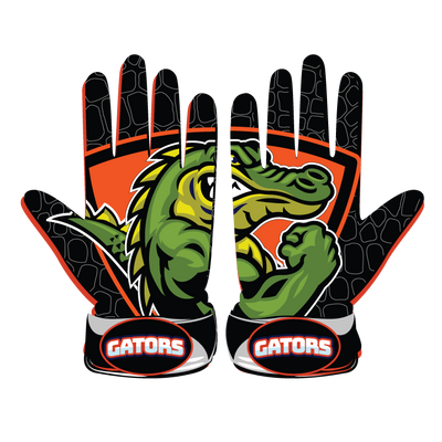 Gator Pond 1 Glove with alligator design, leather front, lycra back, neoprene cuff, and shock-absorbent stitching for durable, flexible batting gloves.