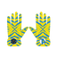 Yellow and blue zigzag print Leopard Gloves with logos, designed for durability and superior performance