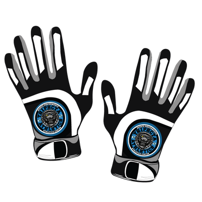 Leather Force 1.0 Glove in black and white with leather front, neoprene cuff, and custom printed logo for enhanced durability and comfort