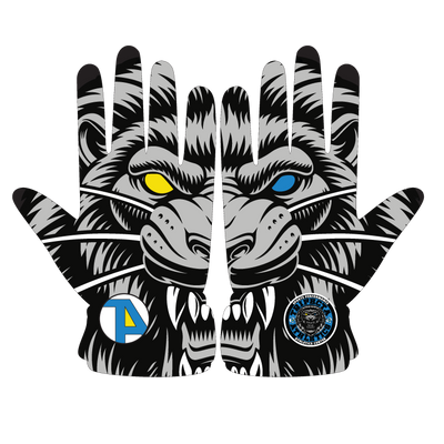 Custom Prints Lion Print Batting Gloves with leather front, lycra back, neoprene cuff, and shock-absorbent threading for durability and comfort