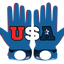 Blue batting gloves with USA letters printed, leather front and neoprene cuff design