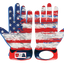 American Flag Glove Pair of American flag themed batting gloves with leather front, Lycra back, neoprene cuff, and shock-absorbent threading
