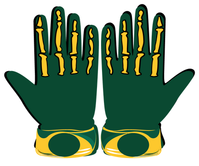 Green and yellow Yellow Bones Glove with bone skeleton design and adjustable cuffs