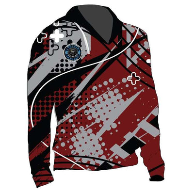 Robot Flex Red and black abstract patterned hoodie made from warm polyester fleece fabric