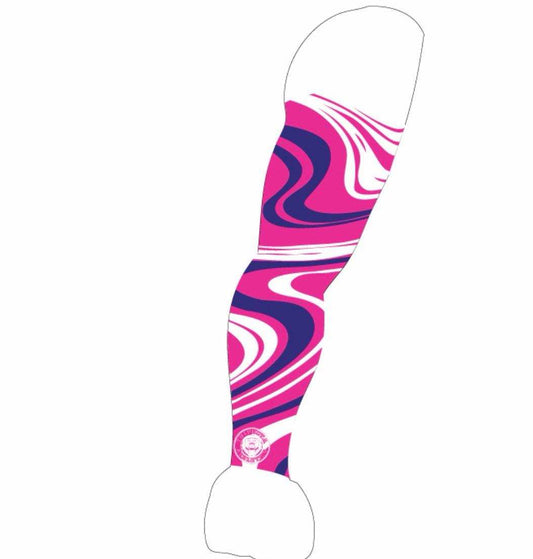 Battle wave Point sublimation arm sleeve with vibrant pink and purple wave design, UV protection, moisture-wicking, and compression support.