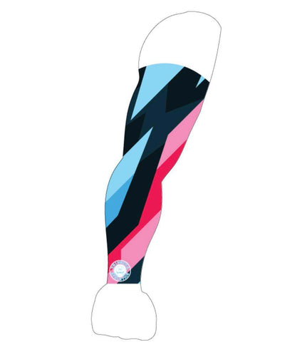 Power Wave sublimation arm sleeve with blue, black, and pink abstract design, UV protection, and compression support