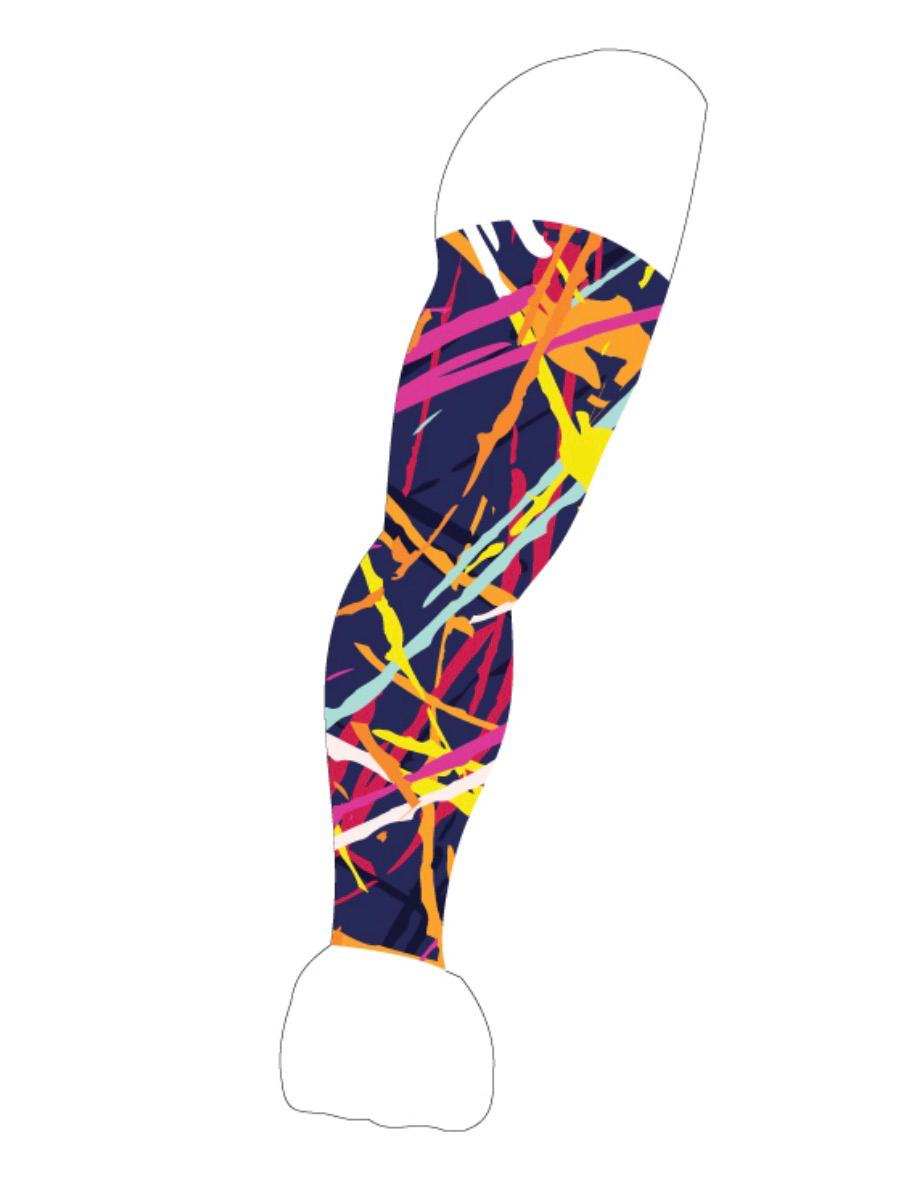 colorful sublimation arm sleeve with abstract chaos stroke drip design for athletic performance and UV protection